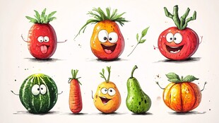 可爱表情的蔬菜水果大集合