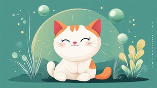 可爱猫咪惬意置身绿植间