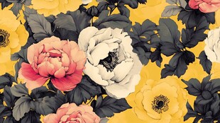 复古花卉图案 黄色背景花卉