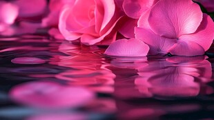 粉色玫瑰花瓣漂浮水面