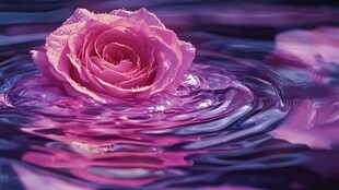 水中粉玫瑰泛起唯美涟漪