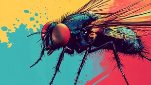 彩色背景上的写实风格苍蝇