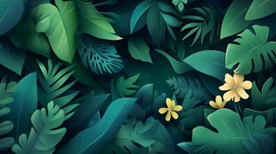 热带绿植花卉梦幻插画