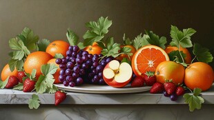 一盘多彩新鲜水果静物