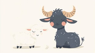 可爱山羊与小羊温馨相伴