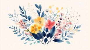 手绘多彩花卉插画