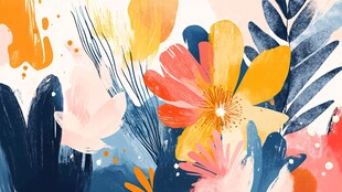 多彩手绘花卉艺术插画