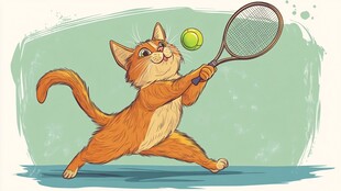 橘猫挥拍击球超可爱