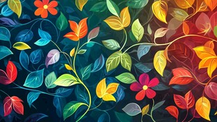 多彩花卉藤蔓抽象图案