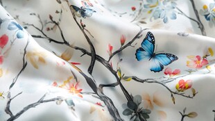 花卉蝴蝶图案精美丝绸面料