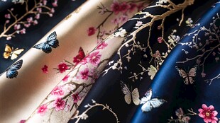 中式花鸟蝶纹精美丝绸面料