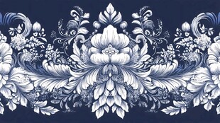 蓝白花卉古典纹饰图案