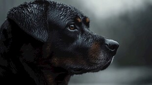 雨中黑犬的忧郁侧颜
