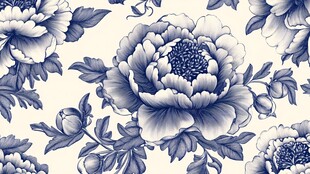 蓝白牡丹花卉图案设计