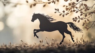 剪影骏马于林间潇洒奔腾