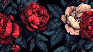 复古风红粉牡丹花卉图案