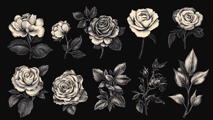 复古手绘风玫瑰花插画素材