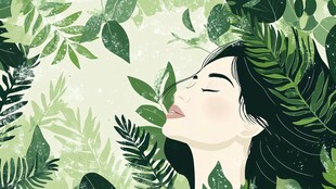 女子沉醉于绿意之中