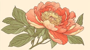 复古风盛开的艳丽牡丹花