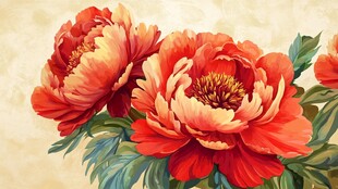 艳丽绽放的红色牡丹花