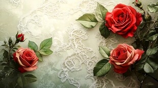 蕾丝上的娇艳红玫瑰