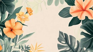 热带花卉绿叶背景图