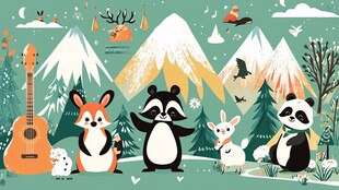 森林动物的欢乐冬日聚会