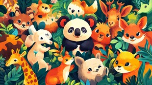 可爱动物齐聚茂密森林