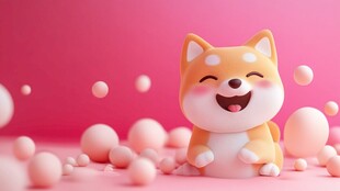 可爱柴犬置身粉色梦幻场景