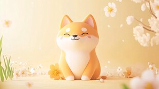 可爱柴犬置身春日花海中