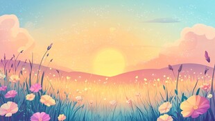 夕阳下的梦幻花海