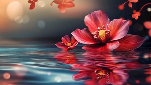 水中绽放的艳丽花朵