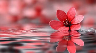 水中红花映涟漪