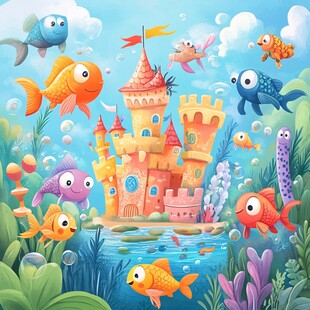 海底童话城堡与可爱鱼类