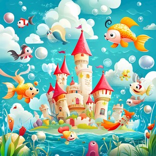 海底梦幻城堡与多彩鱼儿
