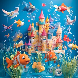 梦幻海底城堡与缤纷鱼类