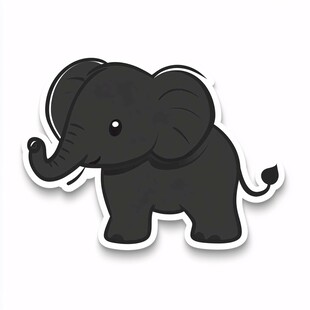 可爱黑色卡通小象贴纸