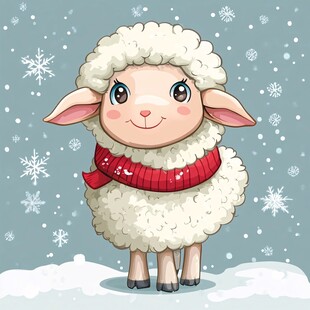 冬日戴围巾的可爱小羊羔