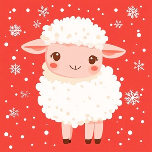 红色背景上的可爱绵羊