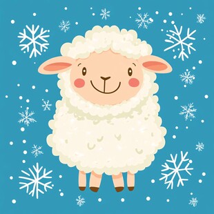 雪地中的可爱绵羊插画