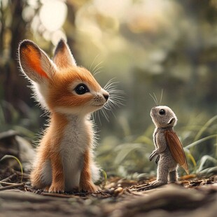 狐鼠对视的温馨森林瞬间