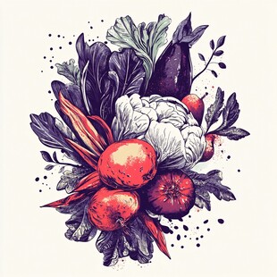 手绘多彩蔬菜组合插画