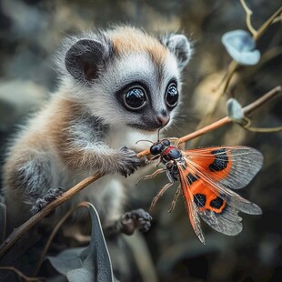 狐猴与彩蝶的奇妙瞬间