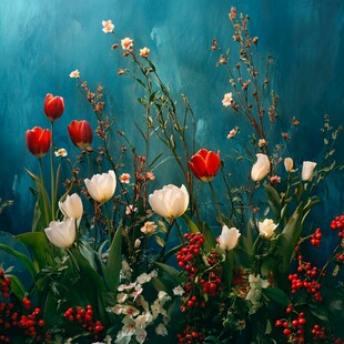 多彩花卉组合的梦幻景致