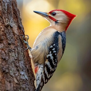 树干上的红冠啄木鸟