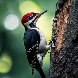 啄木鸟栖息树干特写