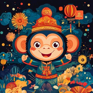 喜庆小猴贺岁图