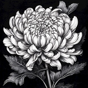 黑白墨韵菊花图