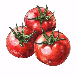 手绘新鲜番茄三枚