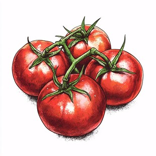 手绘鲜红番茄果实